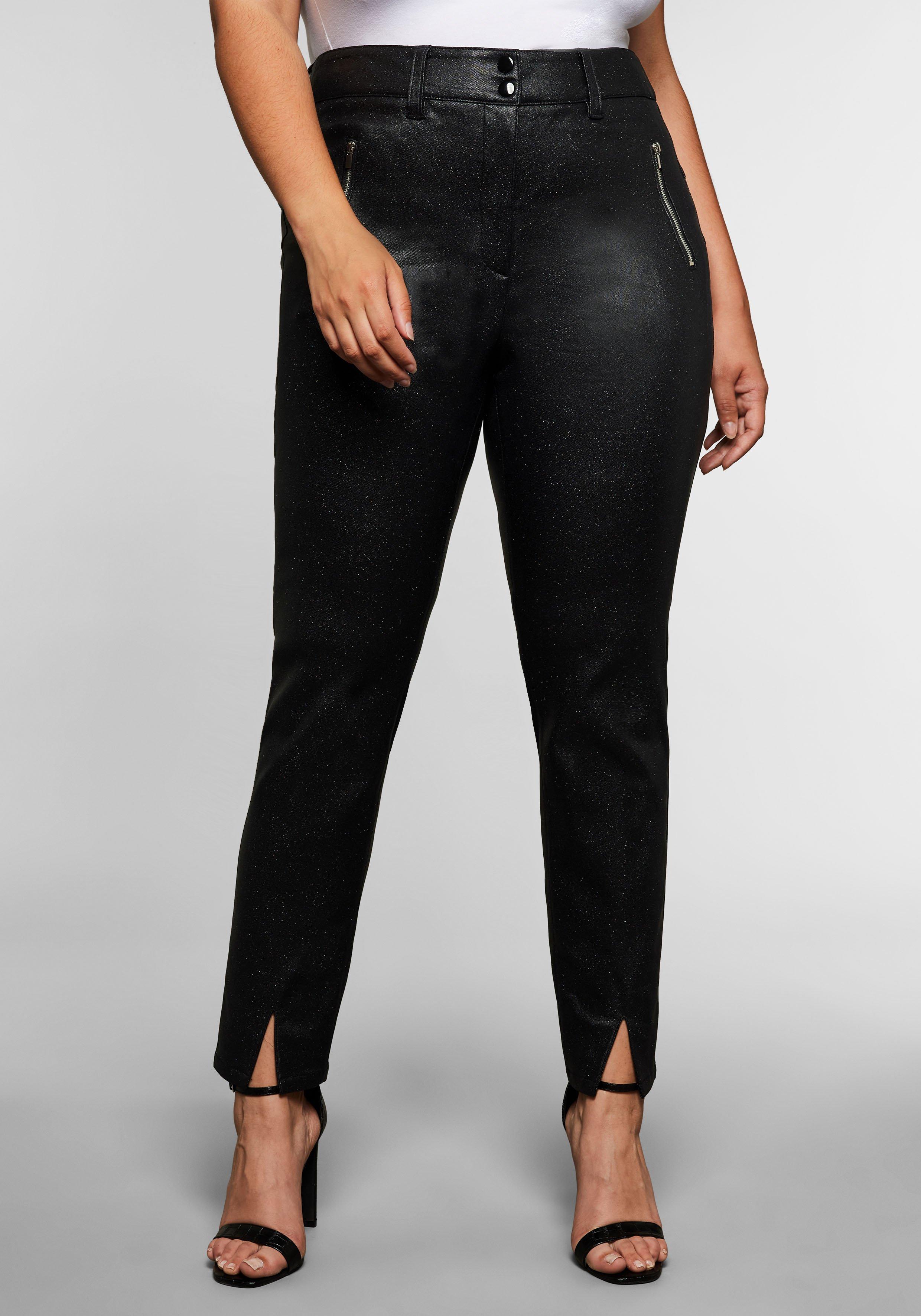 Schmale Hose mit Glitzerdruck-Beschichtung