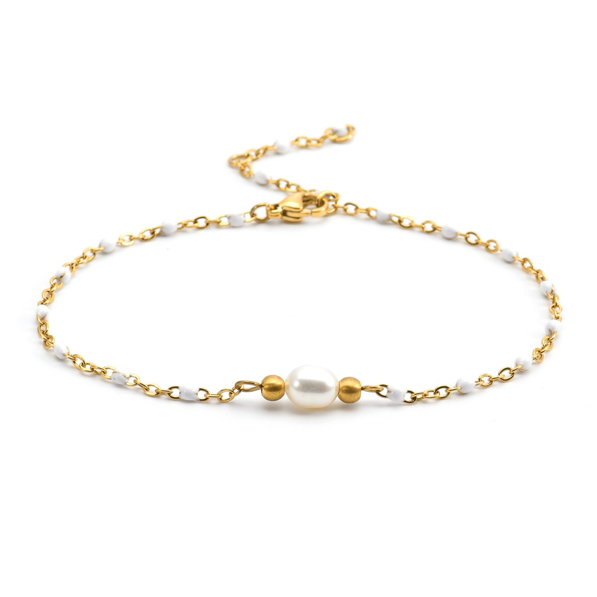 Sixty Stones - 60 - Chaîne De Cheville Dorée Perles Blanches - 25 X 0,4 Cm-