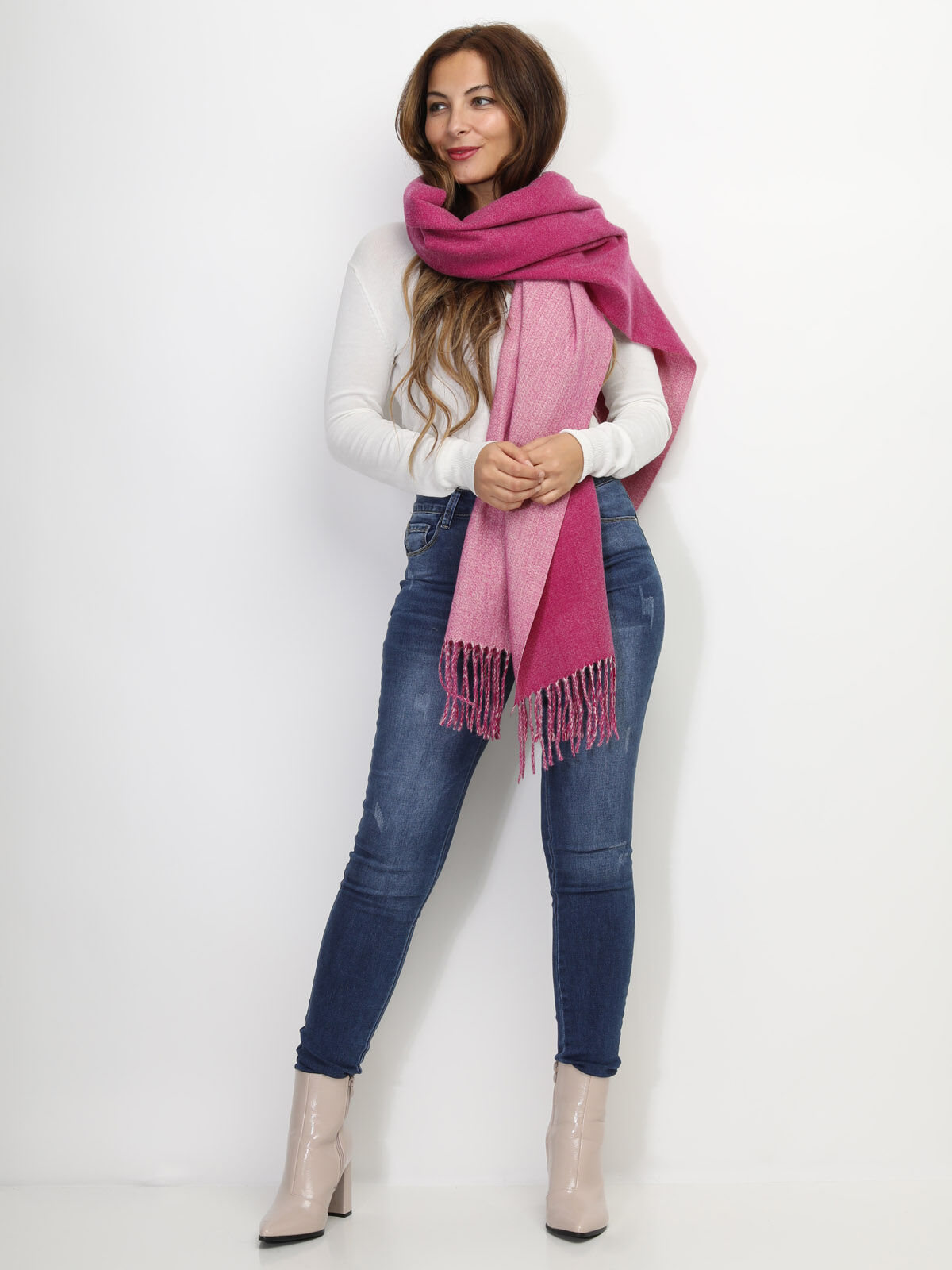 Écharpe douce à franges- Fuchsia
