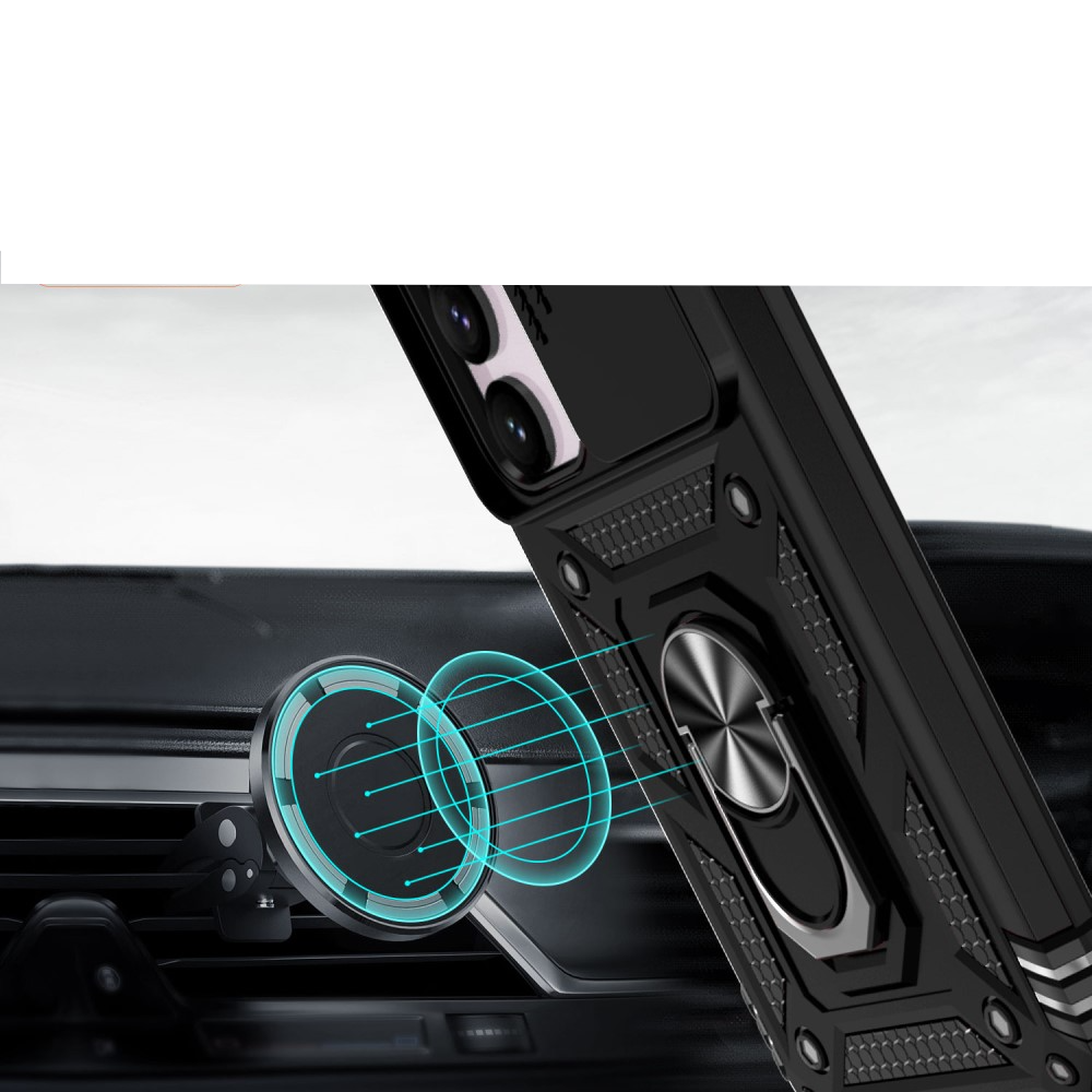 Samsung Galaxy S23 FE Hybrid Outdoor Hardcase Hülle mit Cam-Slider   Magnetischer Kickstand - Schwarz