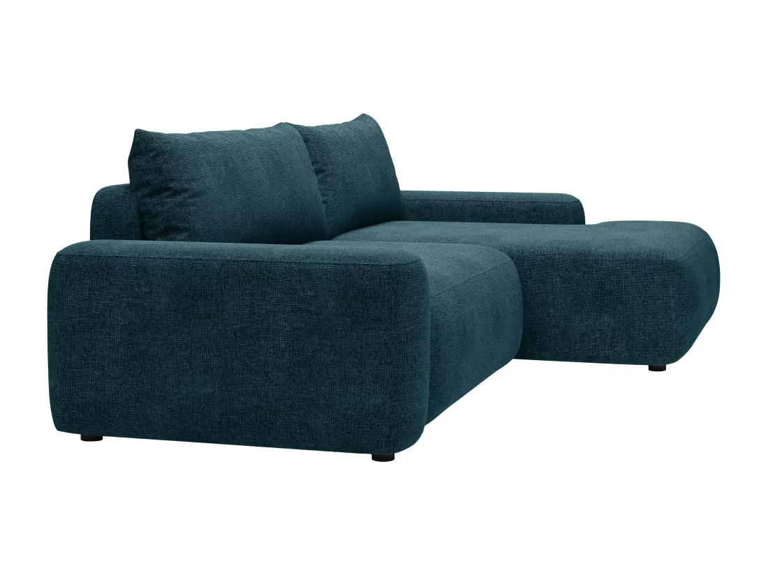 Canapé d'angle droit convertible en tissu texturé bleu DAVISO