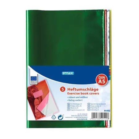 Stylex Heftumschläge DIN A5 in verschiedenen Farben, 5 Stück