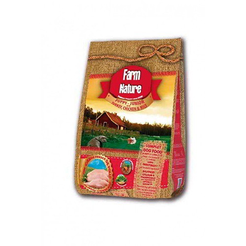 Ração Farm Nature Puppy Junior para cães, sabor peru, frango e arroz.