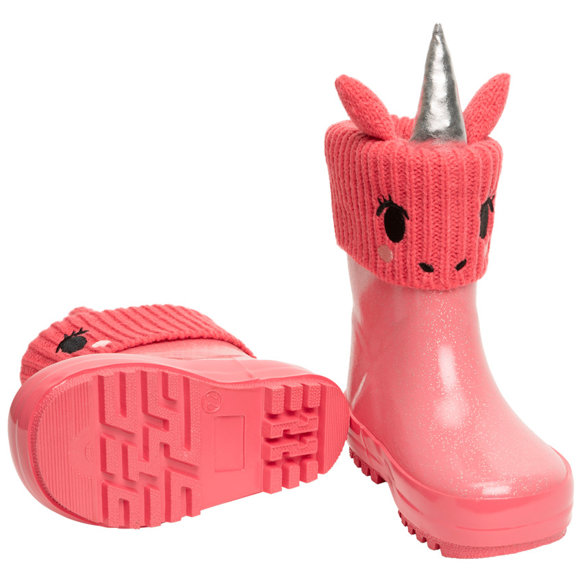 Bottes de pluie pailletées pour fille à col tricot et motif licorne