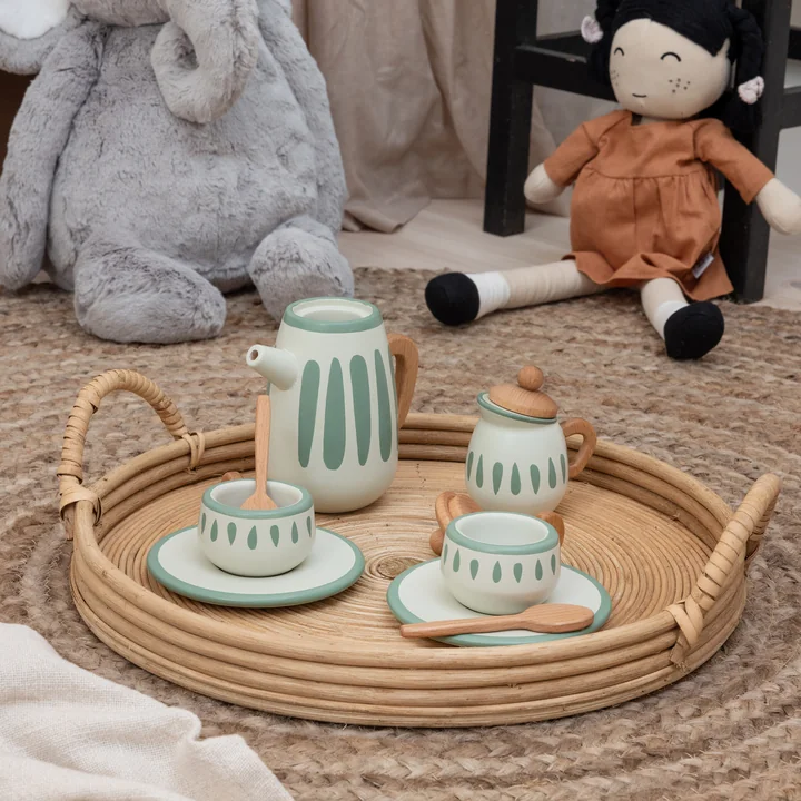 Sebra - Tee-Set aus Holz, classic weiss / sage (11er-Set)