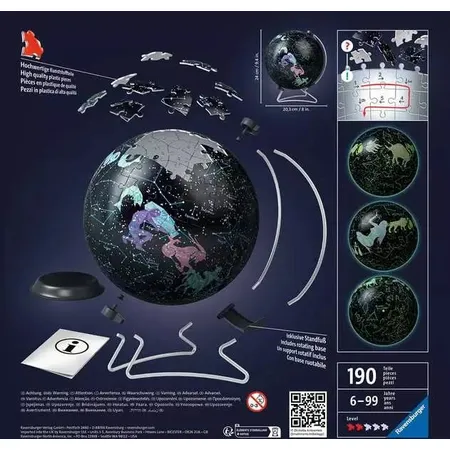 Ravensburger 3D Puzzle - Puzzle-Ball Starglobe Glow-In-The-Dark, 190 Teile