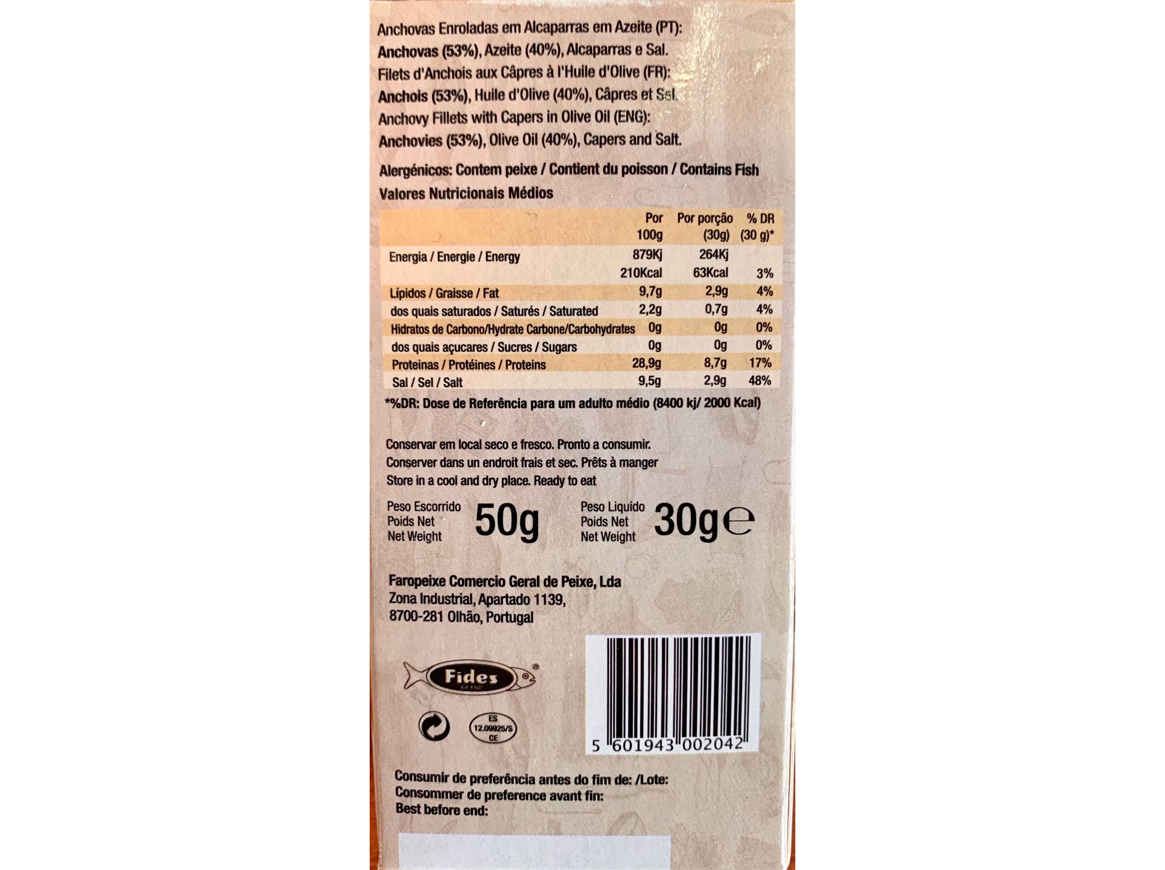 FILETES DE ANCHOVAS FIDES ENROLADAS EM ALCAPARRAS 50(30)G