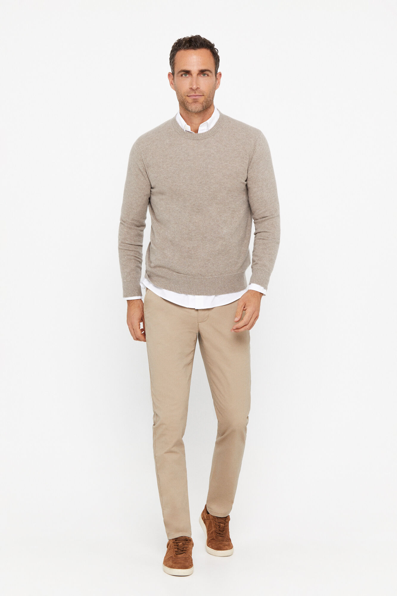 Calças chino estampadas de corte slim - Bege