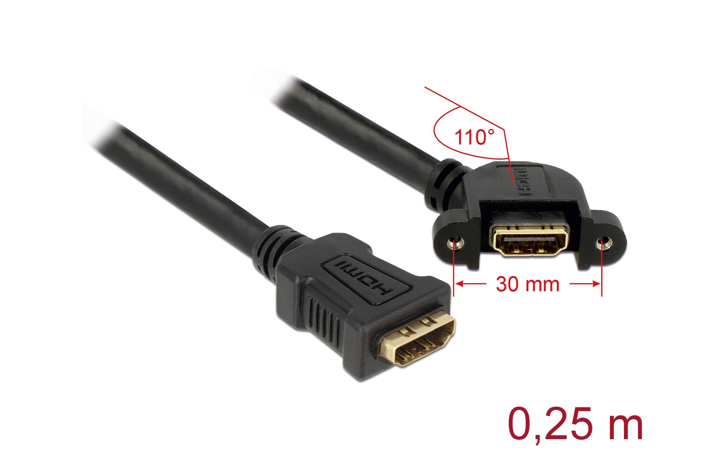 Verlängerungskabel zum Einbau HDMI - HDMI, 0.25 mDelock Kabel HDMI A Buchse > HDMI A Buchse zum Einbau 110° gewinkelt 25 cm