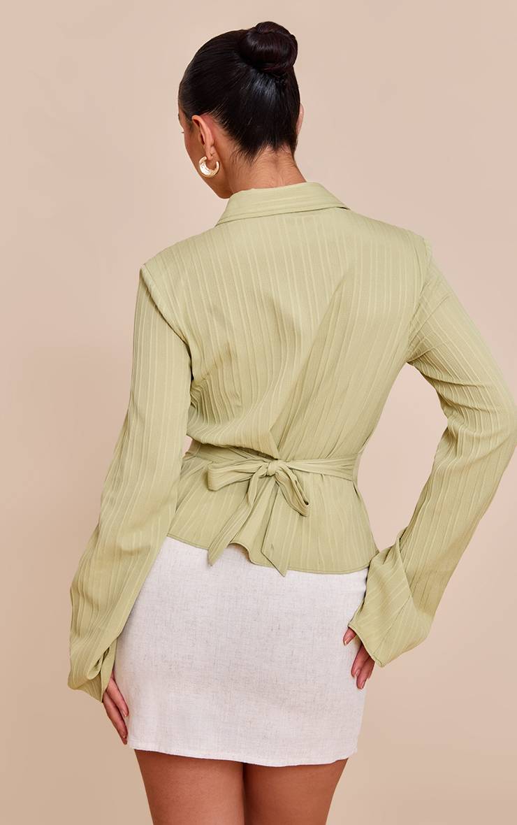 Vert Sauge Chemise En Satin Texturé À Nouer Dans Le Dos
