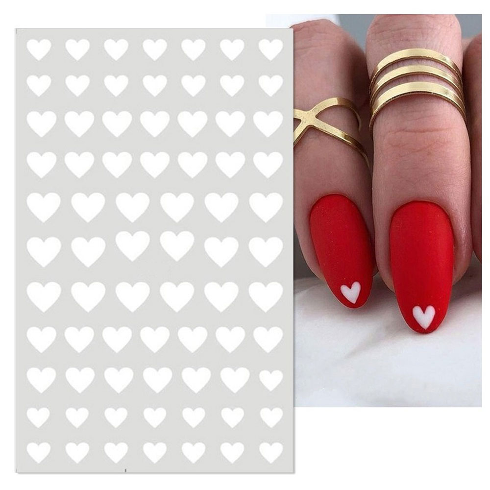 (74-tlg. Set) Nagel Sticker Nail Art Tattoo Selbstklebende Herz Aufkleber - Weiss