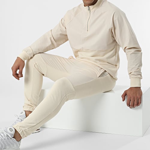 Ensemble Sweat A Col Zippé Et Pantalon Jogging LL497 Beige