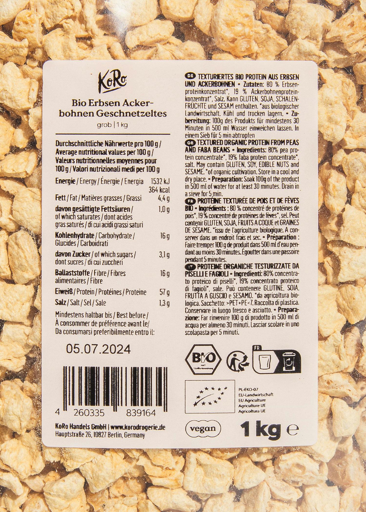 Bio Erbsen Ackerbohnen Geschnetzeltes 1 kg