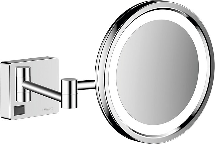 Miroir de salle de bains lumineux LED grossissant, chromé, Hansgrohe