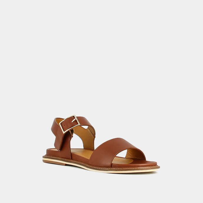 Sandales à brides et bouts ouverts  en cuir cognac