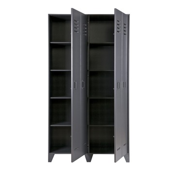 WOOOD lockerkast Stijn staalgrijs grenenhout 187 x 103 x 40 cm