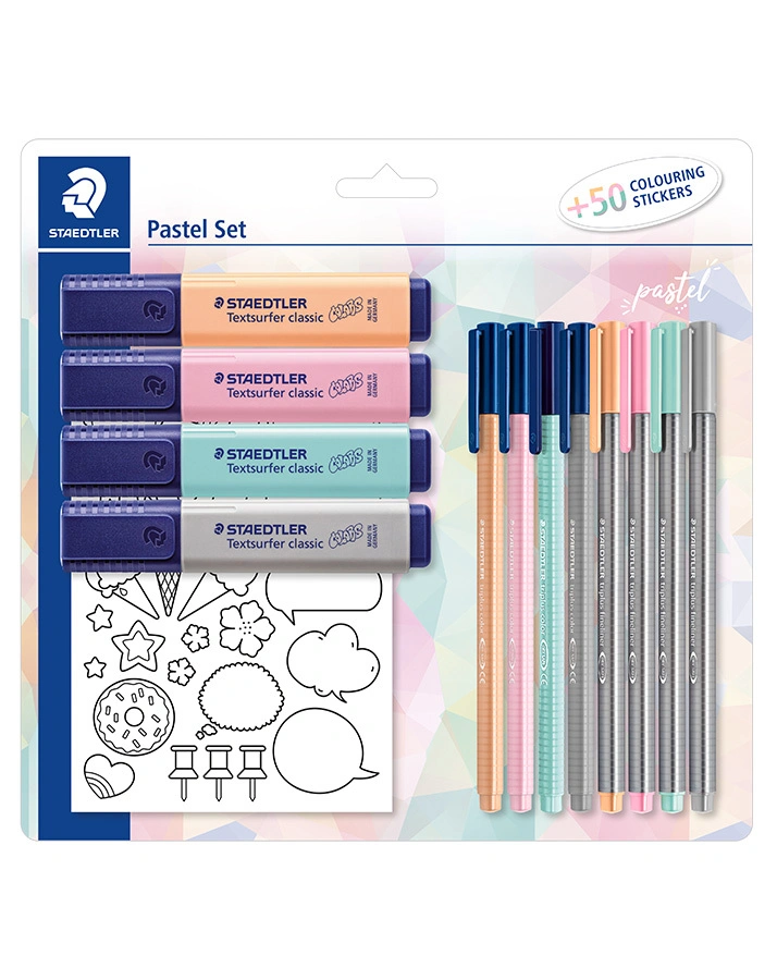 61 SBK1 PA PASTELL Filzstifte-Set mit 50 Stickern in bunt