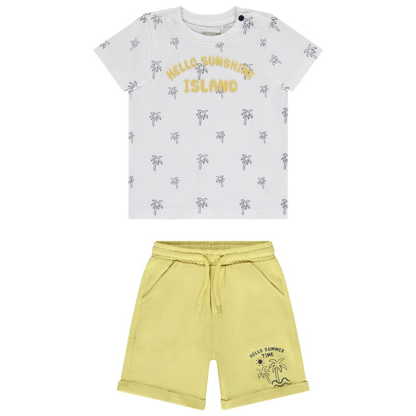 Ensemble t-shirt manches courtes piqué + short molleton pour bébé garçon - Blanc