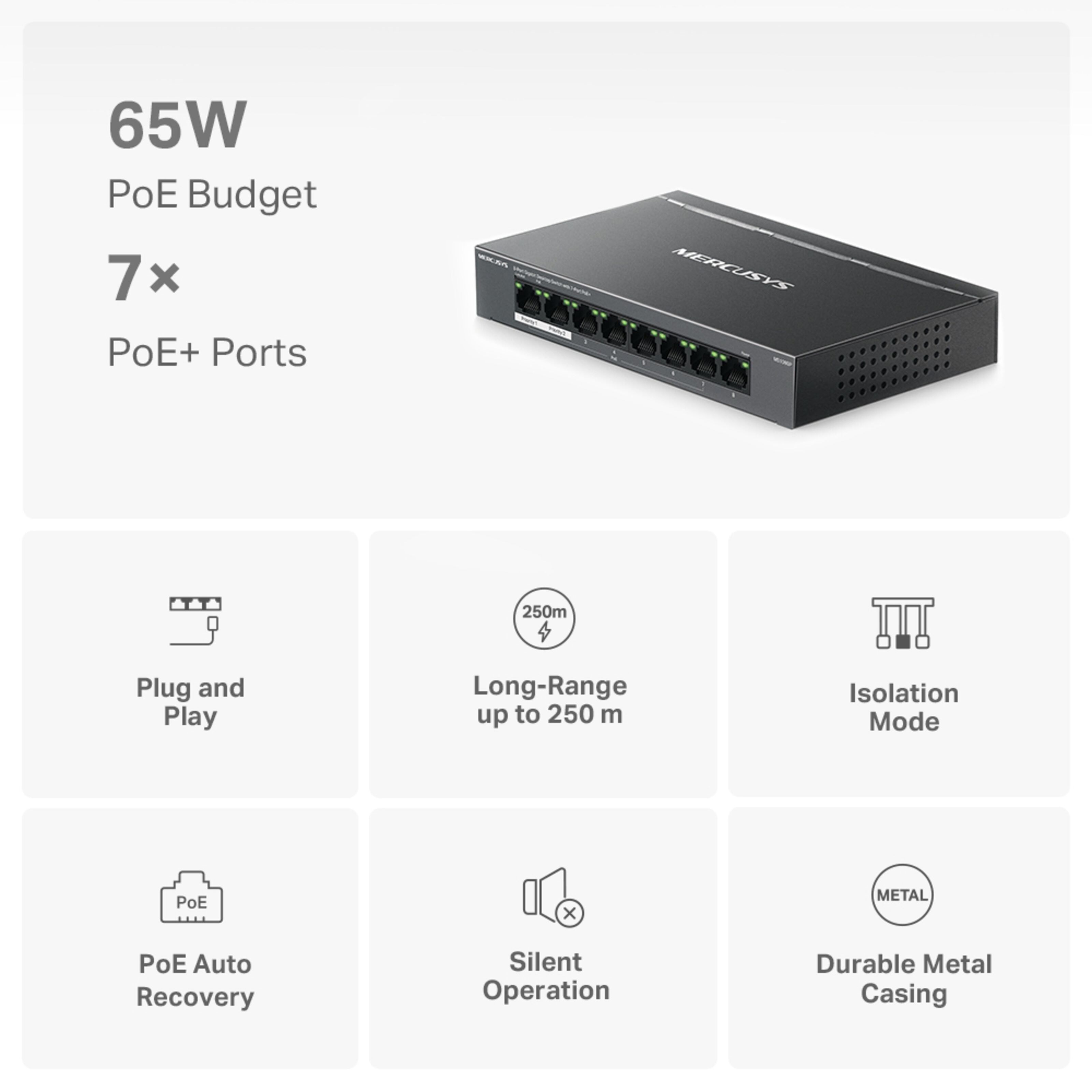 Mercusys MS108GP 8-porters gigabitswitch med POE+