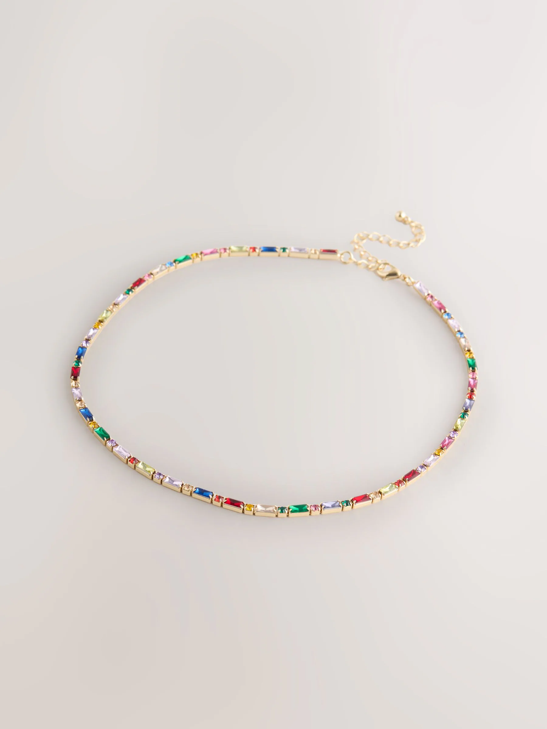 Multi - Fine Sparkle Baguette Necklace