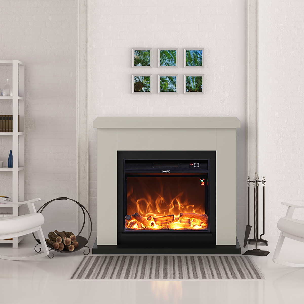 Cheminee murale 1500w caminetto fuego paolo beige