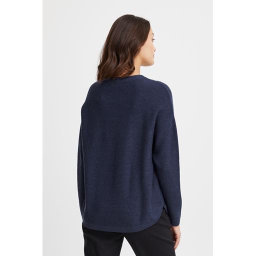 Fransa Langærmet Striktrøje, Peacoat Melange, L