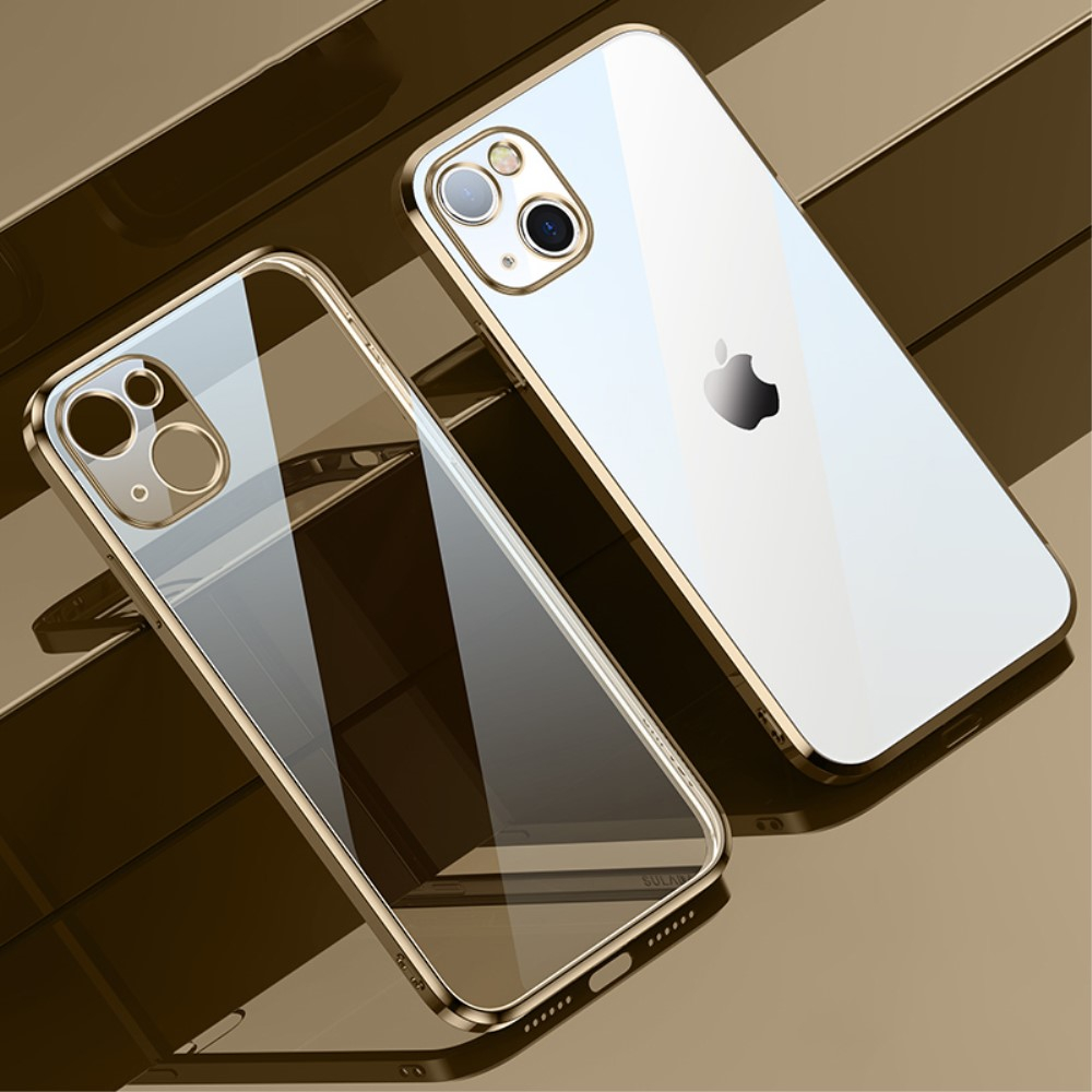 iPhone 13 Gummi Case Hülle Galvanisierter Rahmen   Kameraschutz - Gold