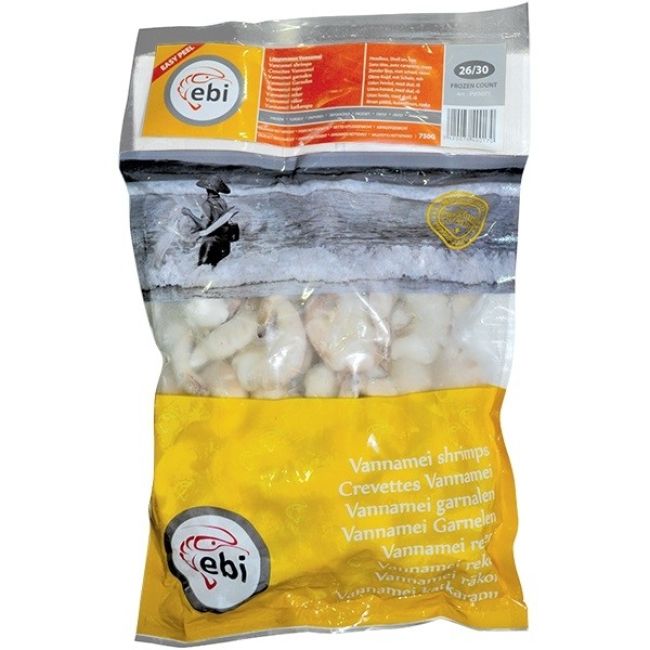 Ebi Bevroren Vannamei HLSO Garnalen 26/30 750g
