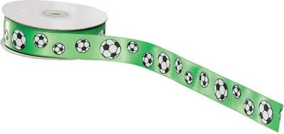 Satinbånd Med Fodbolde - 25 MM - 20 Meter - Grøn