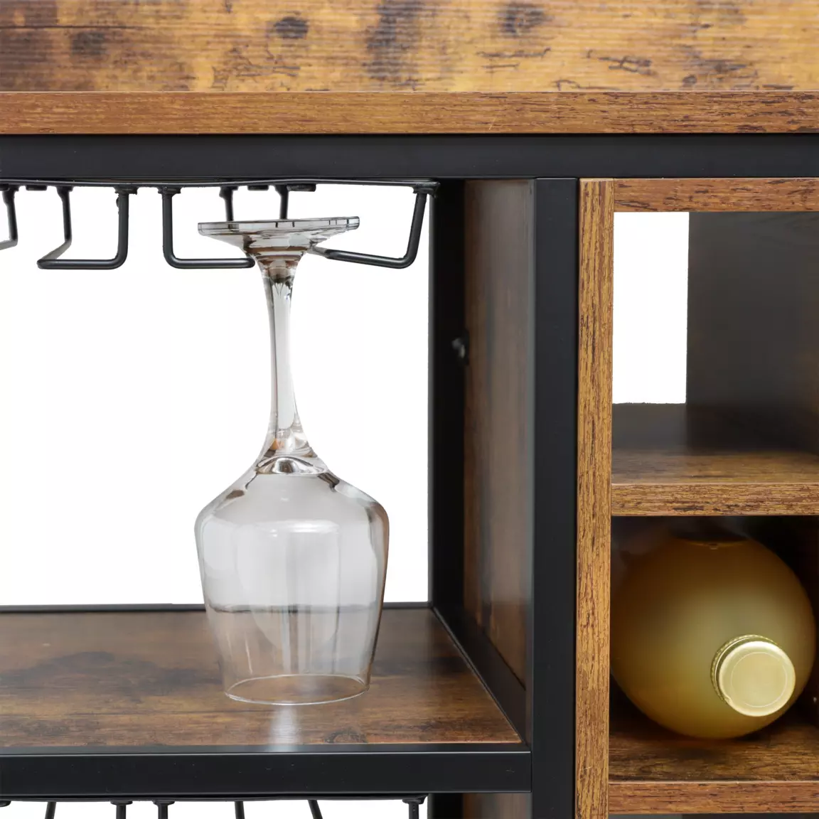 Meuble range-bouteilles industriel 18 emplacements et porte-verres (H82 cm) Paul Marron