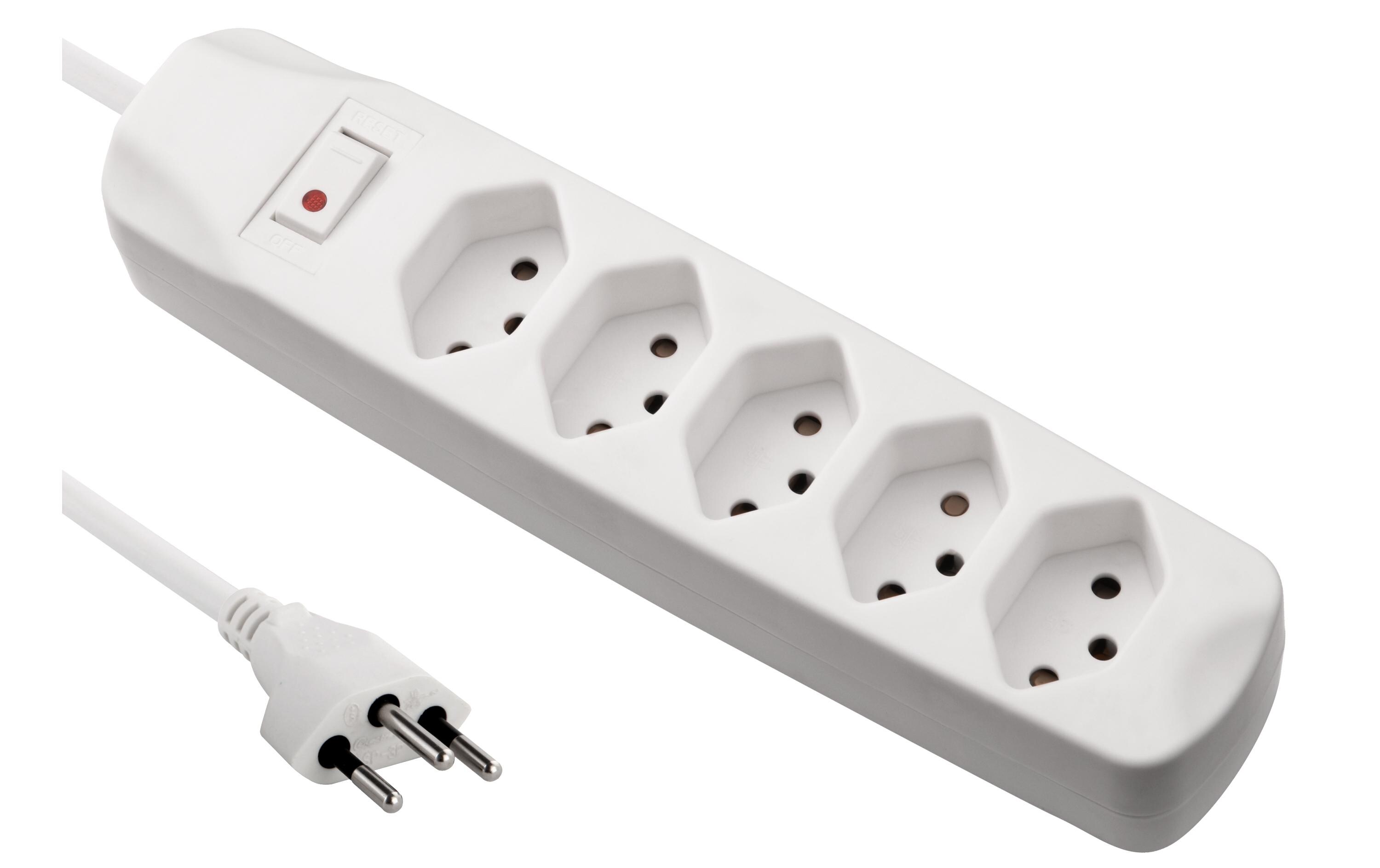 Steckdosenleiste 5x T13 mit Schalter, WeissSteckdosenleiste, Weiss