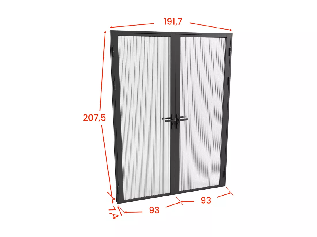 Bloc porte réversible à deux battants en aluminium et verre trempé texturé - 2 x H204 x L93 cm - Noir - LOXTON