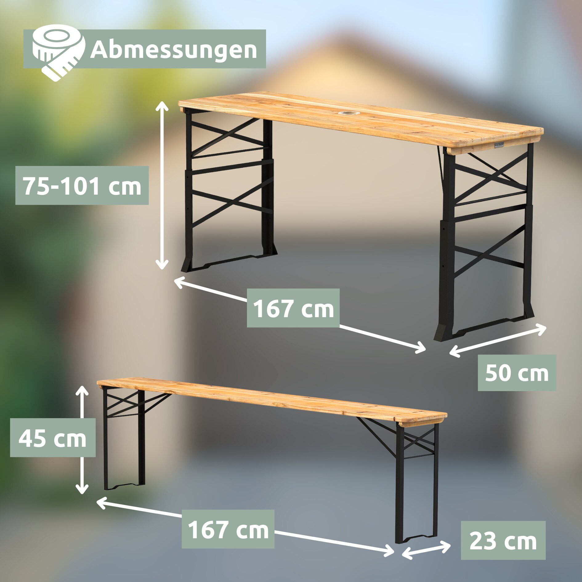 holz4home® Bierzeltgarnitur - mehrteilig & klappbar | Hoehenverstellbar