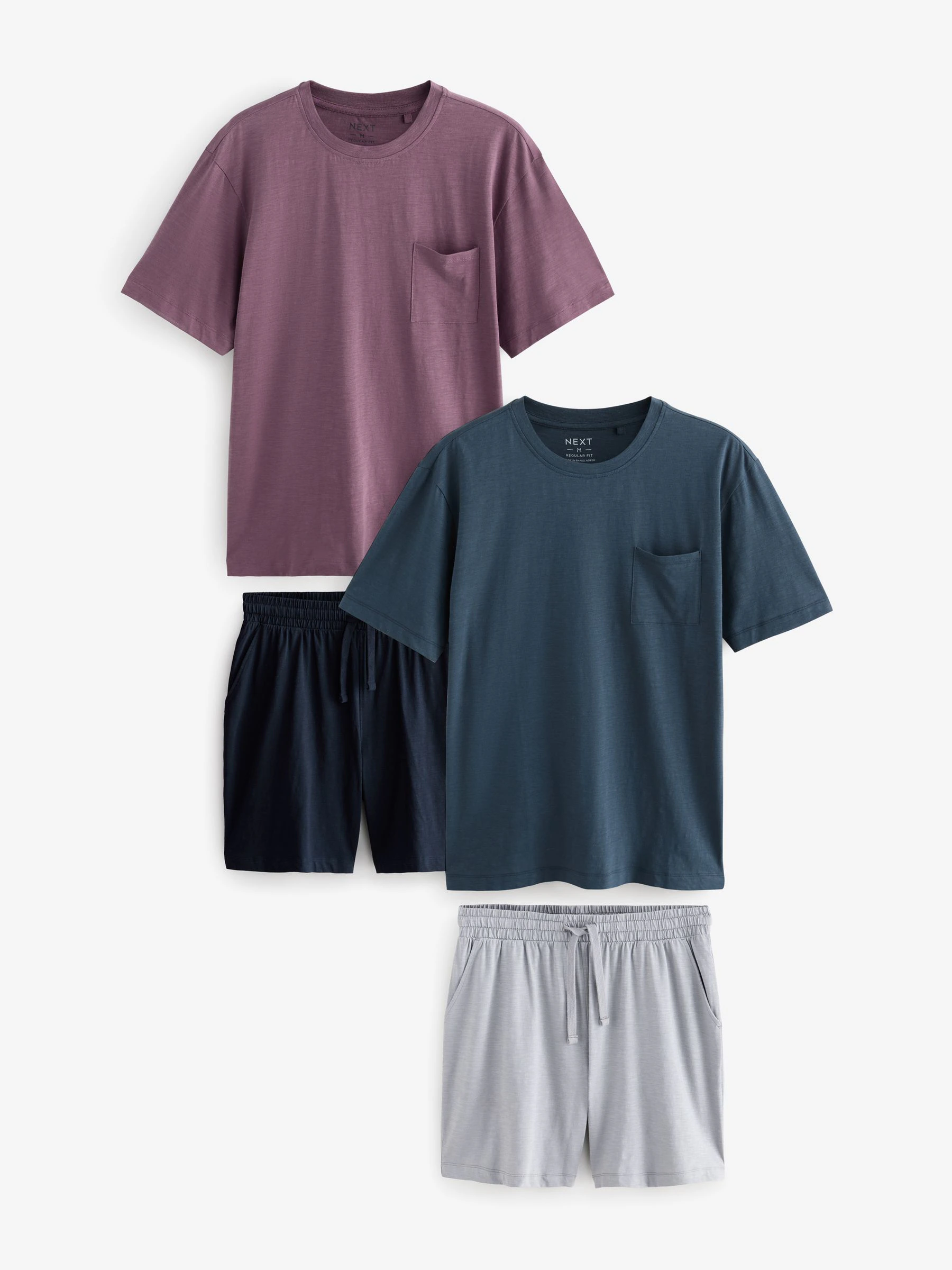 Blauw/paars - Korte jersey pyjama's verpakking van 2