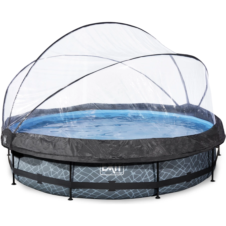 EXIT Pool Stone 360x76cm mit Abdeckung und Filterpumpe, grau