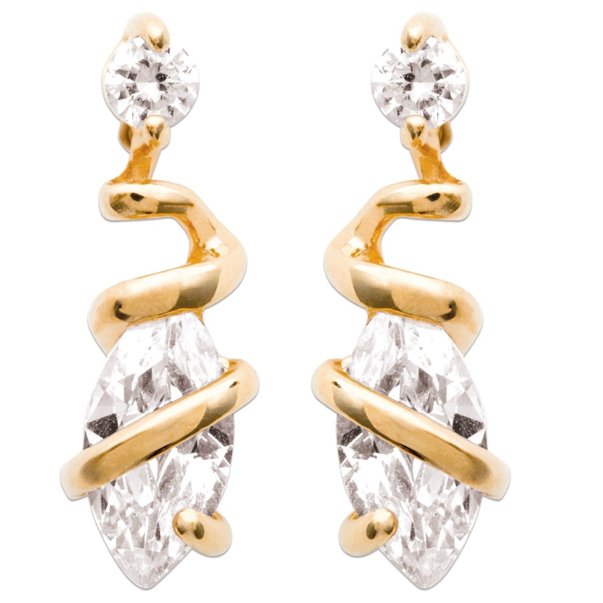Boucles d'oreilles torsade goutte oxyde de zirconium Plaqué OR 750 3 microns
