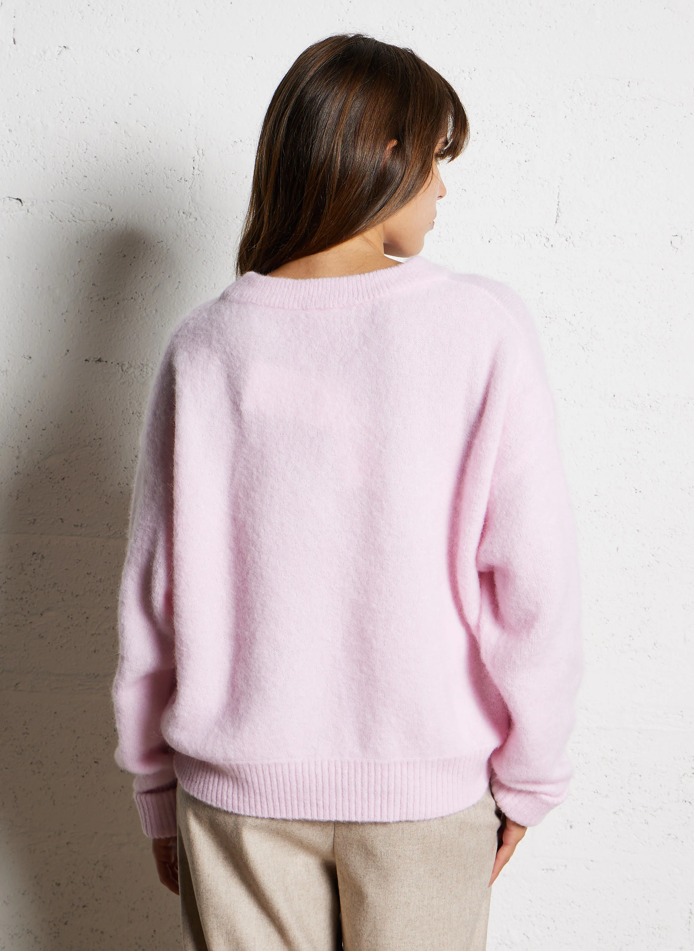 VITOW - Pull ample col rond en laine mélangée| Rose