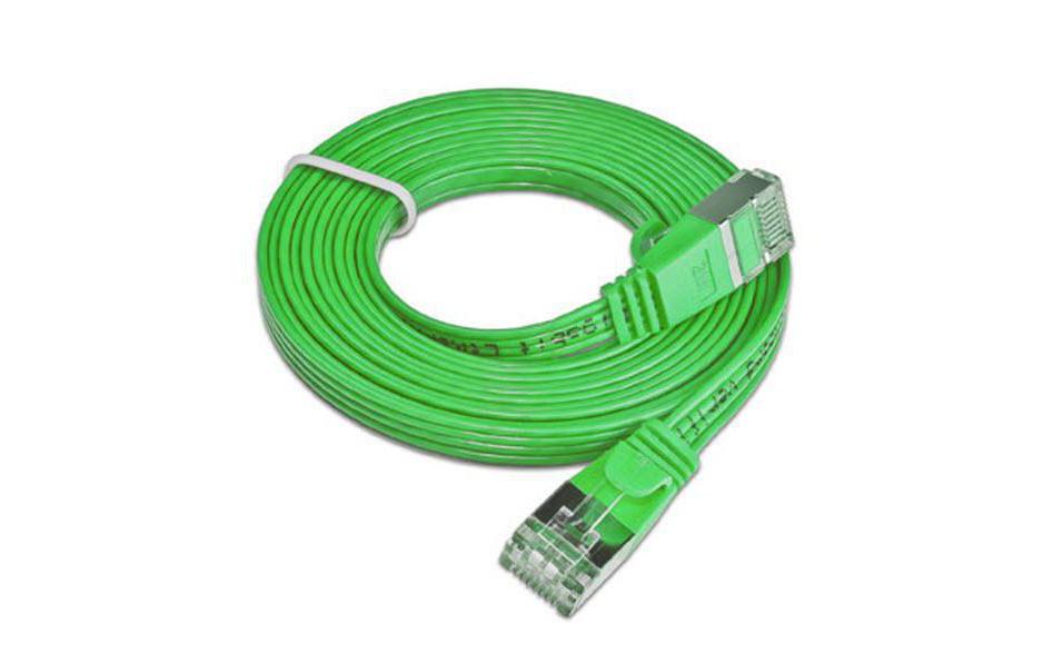Slimpatchkabel RJ-45 - RJ-45, Cat 6, STP, 0.1 m, GrünGeschirmtes Twisted-Pair-Kabel (STP) mit Klinkenschutz
