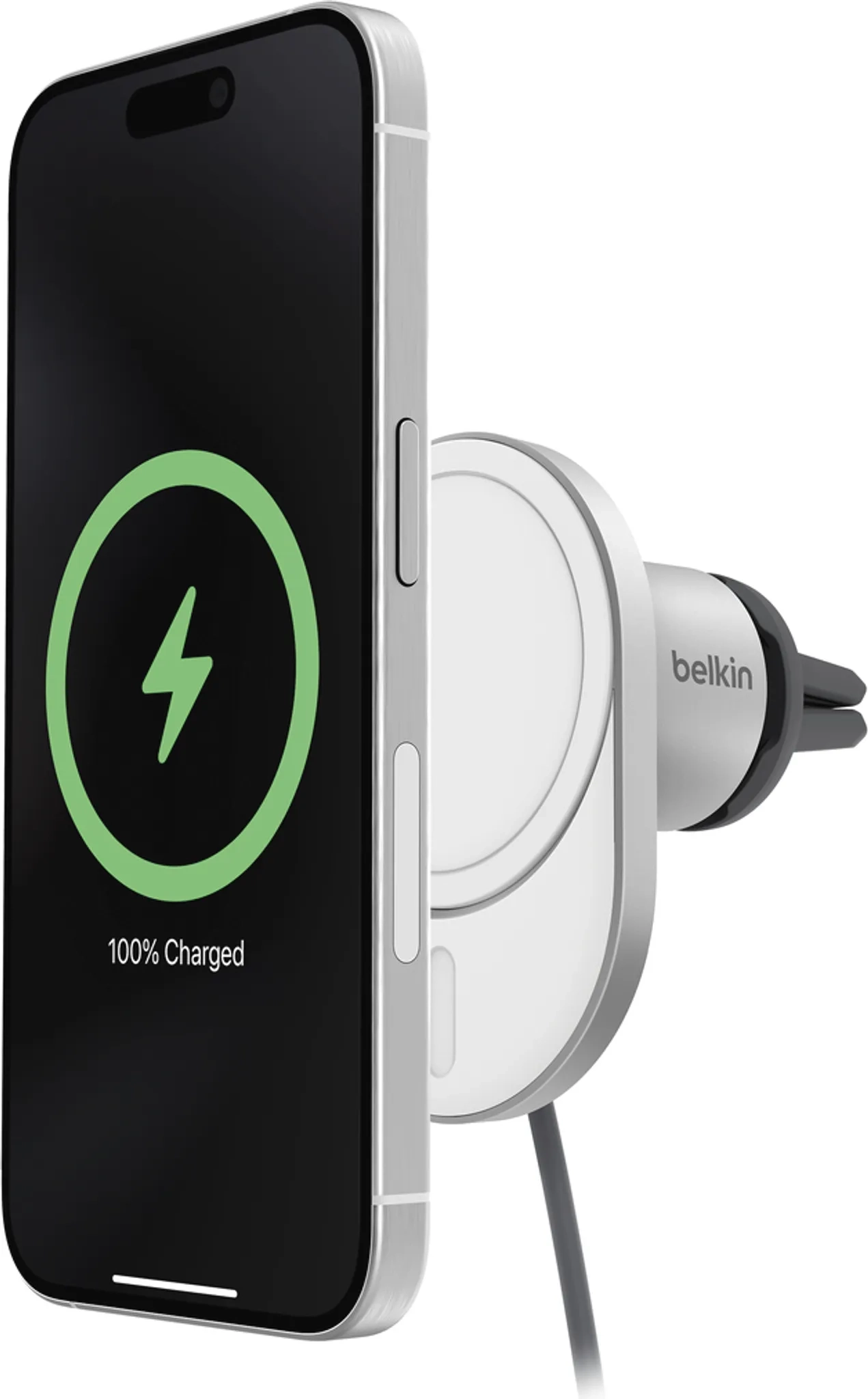 (15W) BoostCharge Pro MagSafe Auto Ladegerät Qi2 Wireless Charger Ladestation Halterung für Lüftungsgitter (WIC008BTGR-NCV2) - Silber