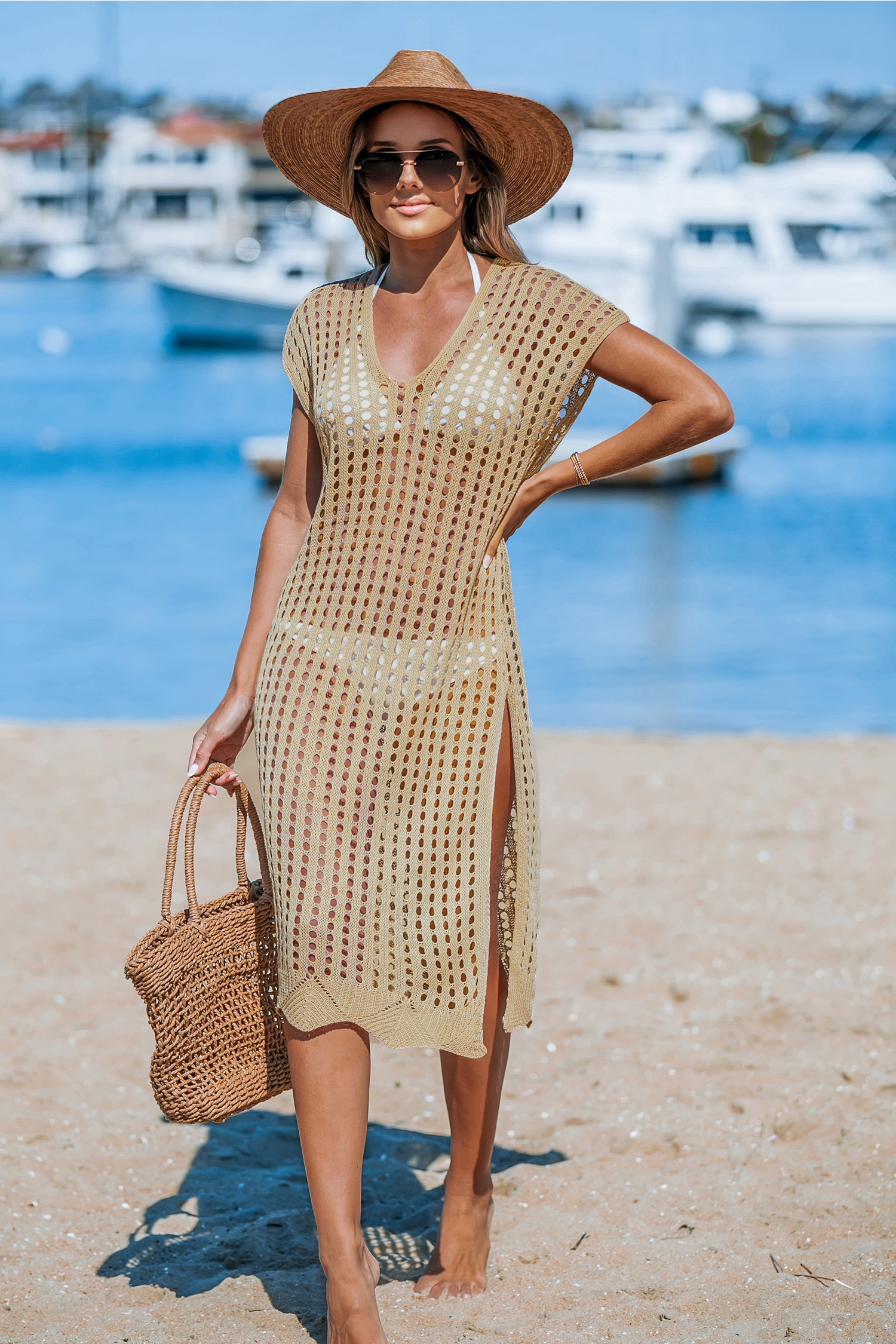 Robe cover up maxi découpée brune