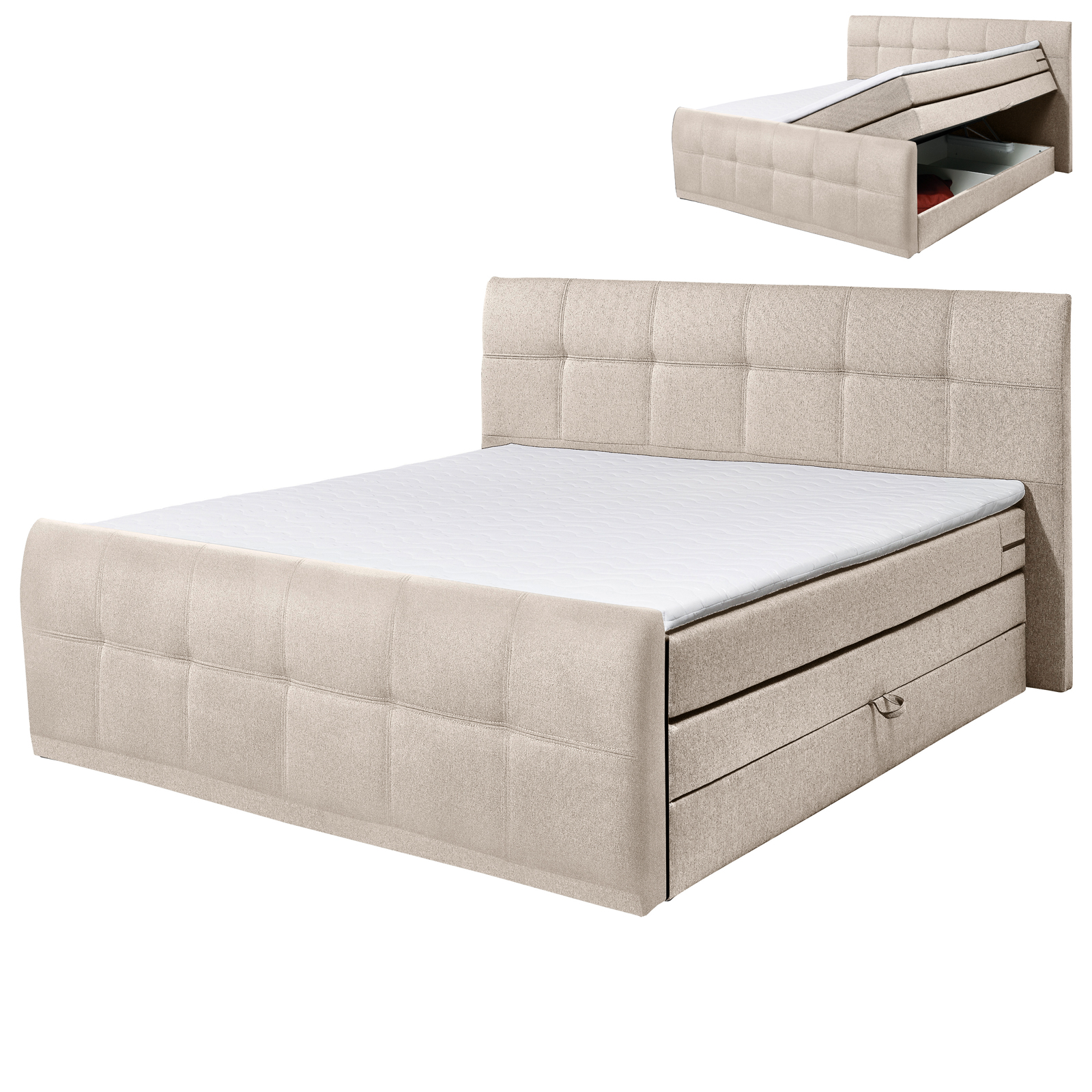 Boxspringbett - beige - Taschenfederkern - H2 - 180x200 cm