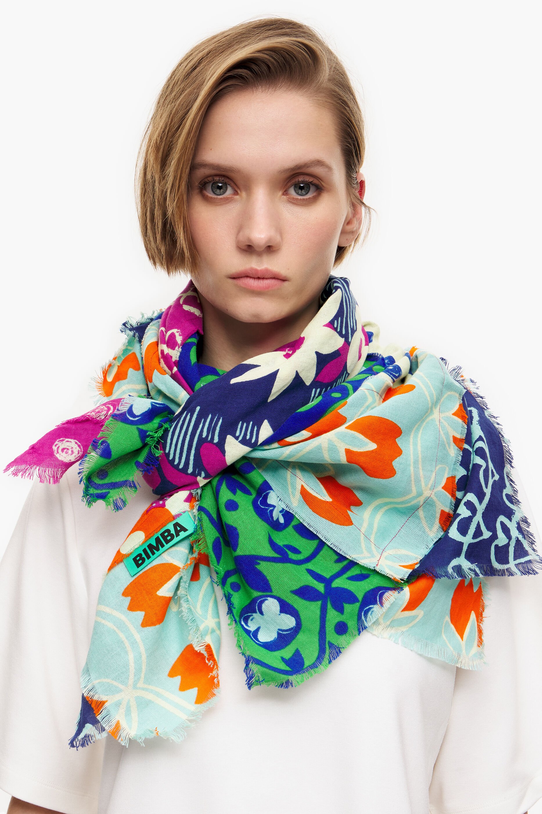 Xale patchwork azul-turquesa