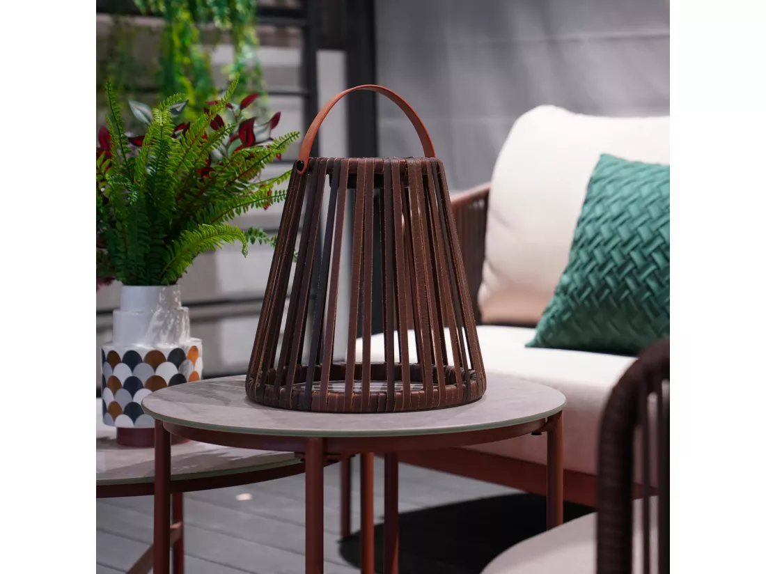 Lanterne solaire décorative EVANIA Marron Poly rotin H28cm