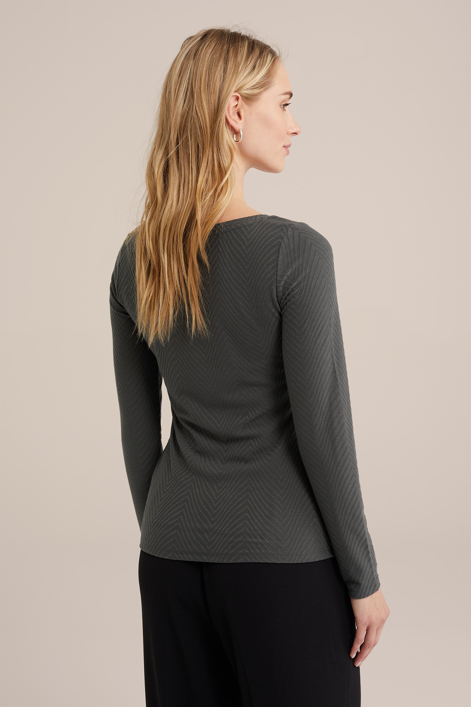 T-shirt met structuur WE Fashion Donkergroen