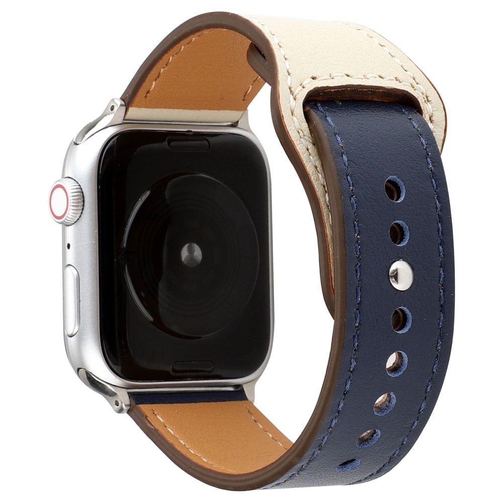 Apple Watch (42/41/40/38 mm) Echtleder Ersatz Armband mit Druckverschluss (Gelenkumfang 172-214 mm) - Blau / Weiss