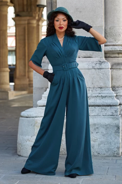 Miss Candyfloss Giada Kat Signature jumpsuit in petrol
