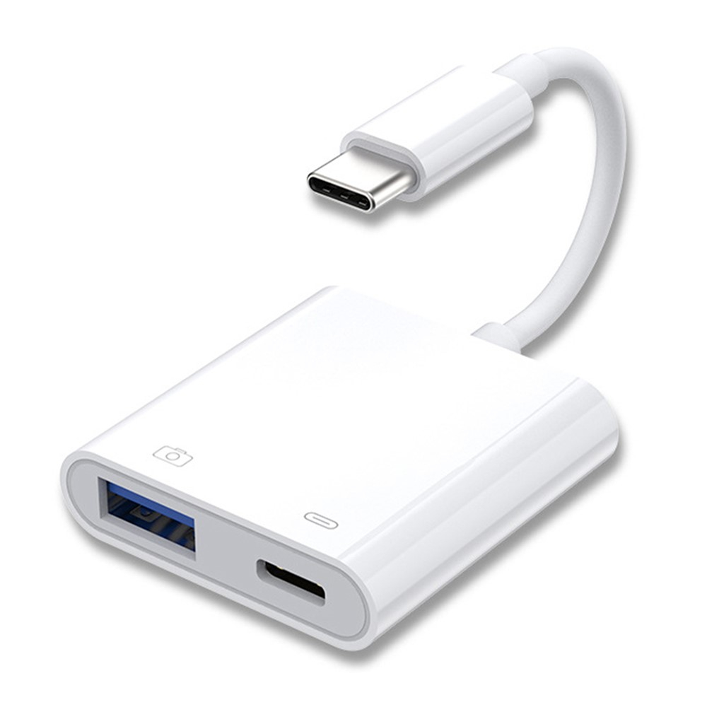 USB C auf USB A (3.0) Kamera / Foto Adapter mit USB C (PD/24W) Lade Adapter Konverter für Handy / MacBook Pro / Laptop - Weiss