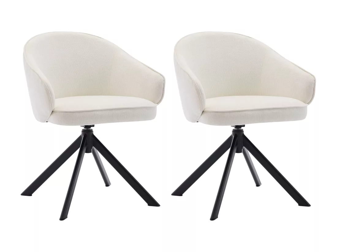 Lot de 2 chaises pivotantes avec accoudoirs en tissu texturé et métal noir - Crème - VEXONI de Pascal Morabito