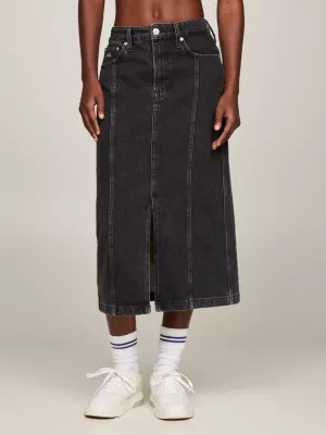 Saia midi jeans Claire de cintura alta