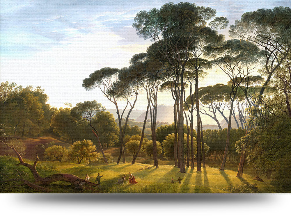 Landschap met parasoldennen - Print op plexiglas 90 x 60 cm